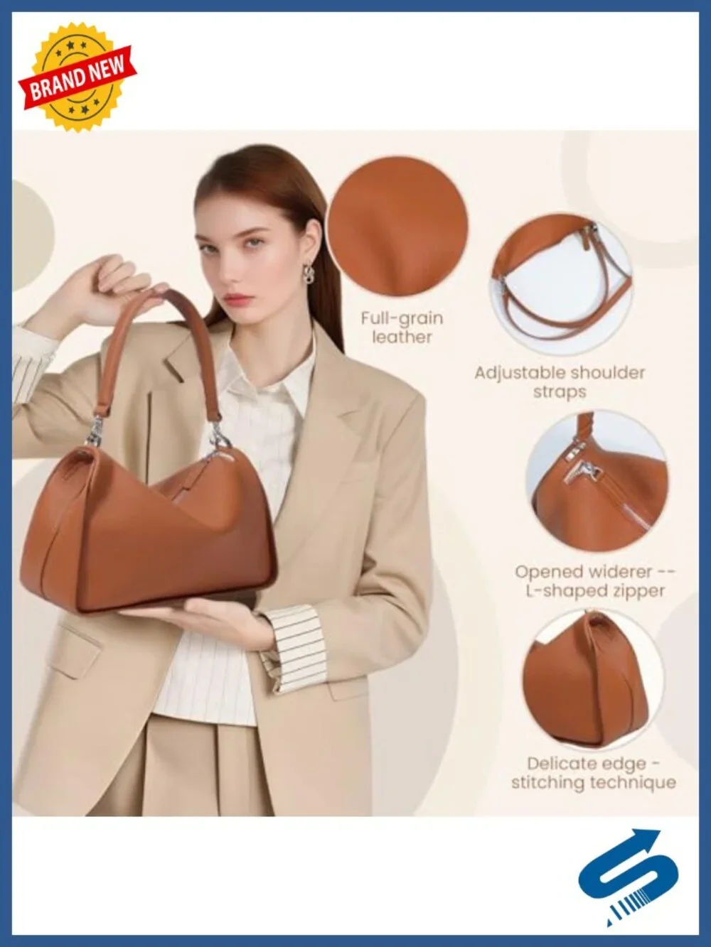 Genuine Leather Hobo Shoulder Bag Crossbody with Adjustable Strap